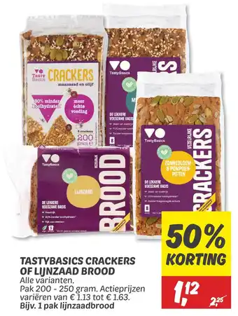 Dekamarkt Tastybasics crackers of liinzaad brood aanbieding