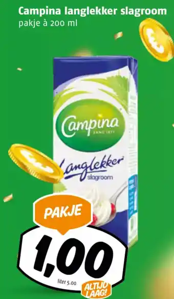 Poiesz Campina langlekker slagroom 200ML aanbieding