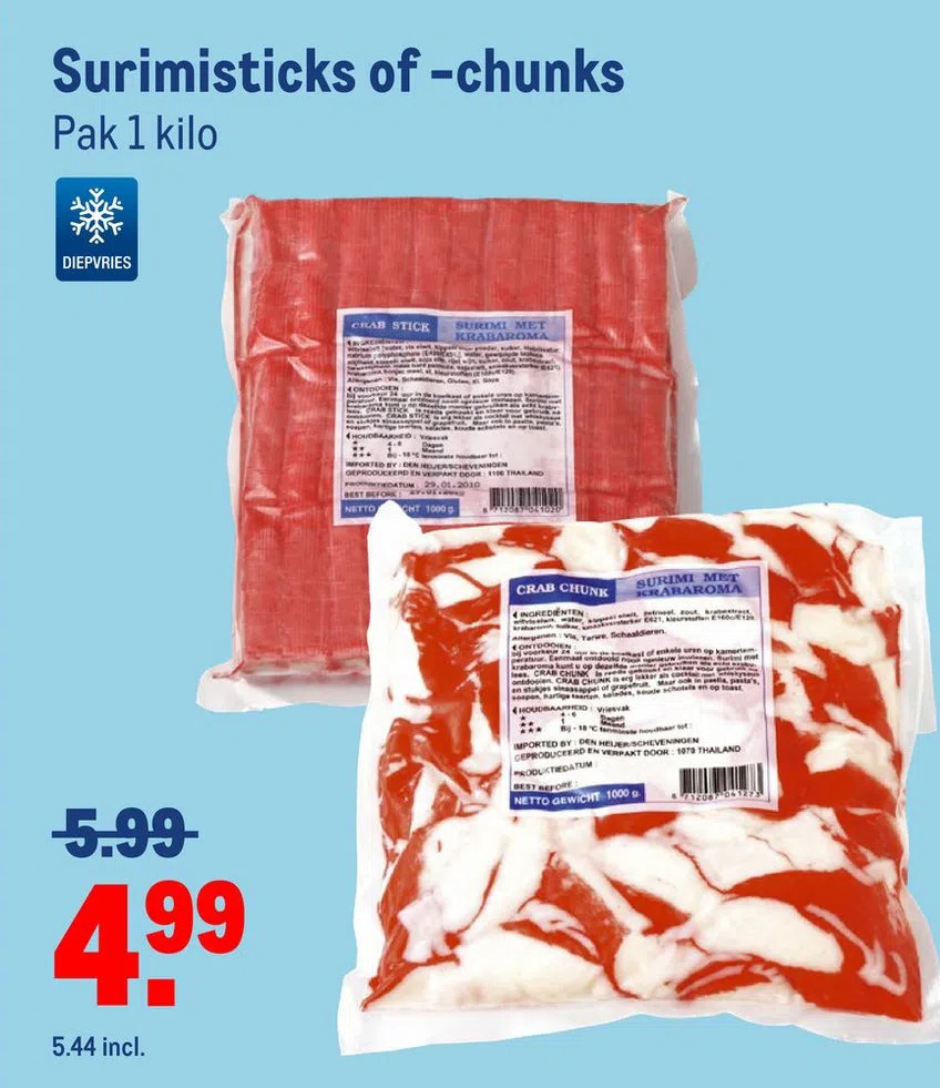 Surimisticks of chunks aanbieding bij Makro