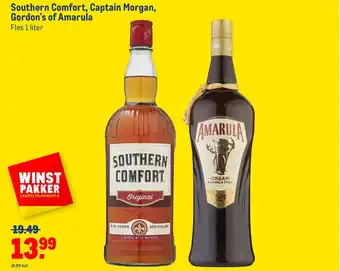 Makro Southern Comfort, Captain Morgan, Gordon's of Amarula 1 liter aanbieding