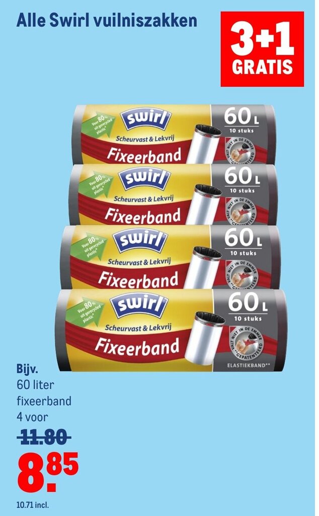 Swirl vuilniszakken 60 liter aanbieding bij Makro