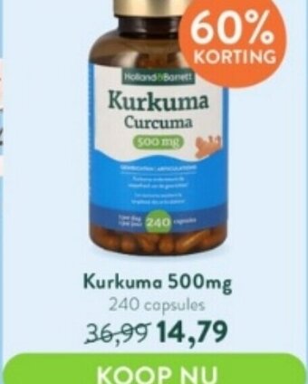 Holland & Barrett Kurkuma 500mg 240 capsules aanbieding