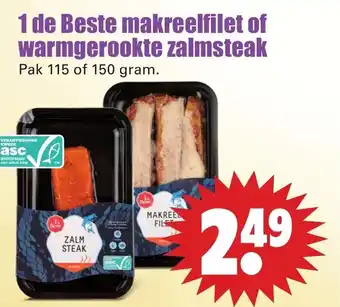 Dirk 1 de Beste Makreelfilet of warmgerookte zalmsteak 115/150g aanbieding