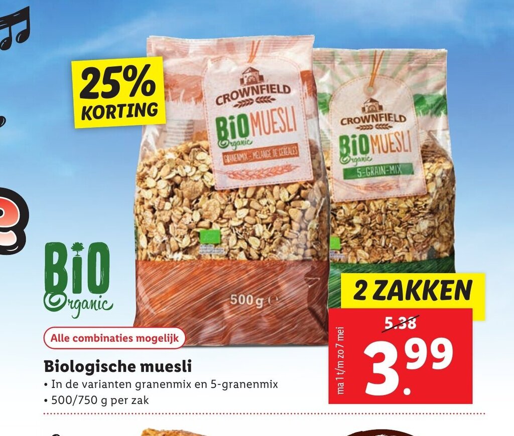 Biologische muesli 2 ZAKKEN aanbieding bij Lidl