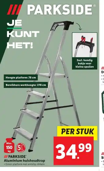 Lidl /// PARKSIDEⓇ Aluminium huishoudtrap Groot platform met antislip-ribbels aanbieding