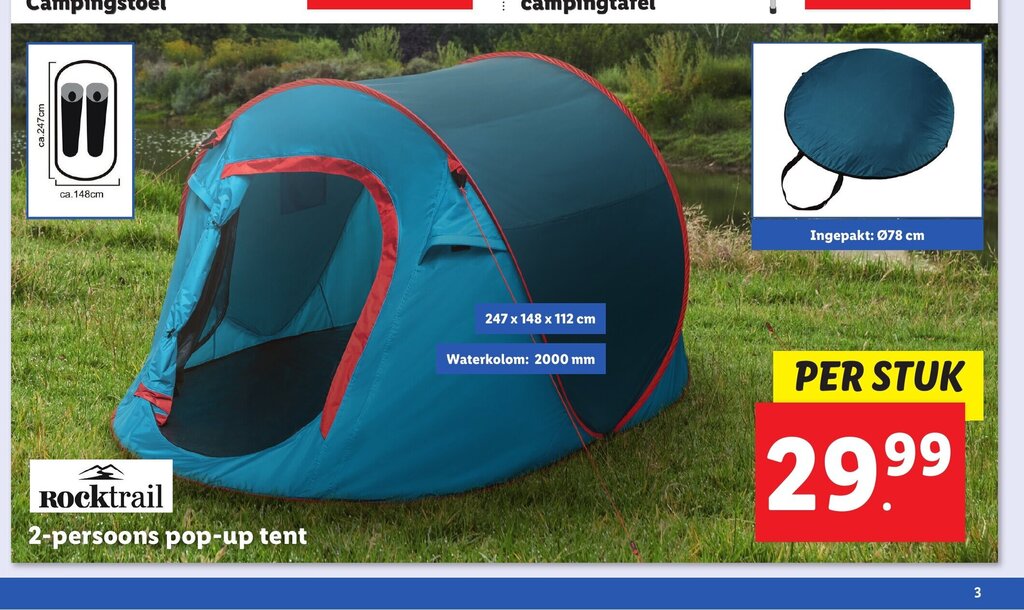 Rocktrail 2persoons popup tent aanbieding bij Lidl
