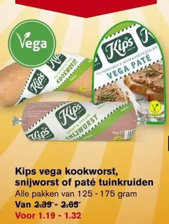 Hoogvliet Kips vega kookworst, snijworst of paté tuinkruiden 125-175g aanbieding