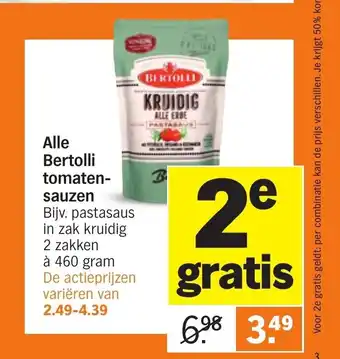 Albert Heijn Alle Bertolli tomaten-sauzen Bijv. pastasaus in zak kruidig aanbieding