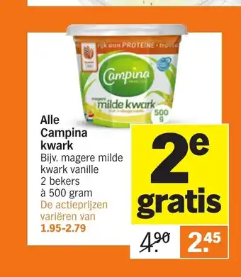 Albert Heijn Alle Campina kwark 2 bekers a 500 gram aanbieding