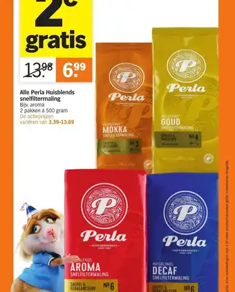 Albert Heijn Alle Perla Huisblends snelfiltermaling Bijv. aroma 2 pakken à 500 gram aanbieding