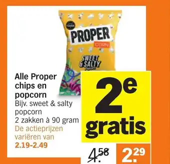 Albert Heijn Alle Proper chips en popcorn Bijv. sweet & salty popcorn 2 zakken a 90 gram aanbieding