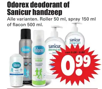 Dirk Odorex deodorant of Sanicur handzeep aanbieding