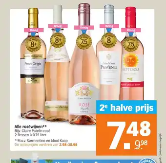 Albert Heijn Alle roséwijnen** Bijv. Claire Patelin rosé 2 flessen à 0.75 liter aanbieding