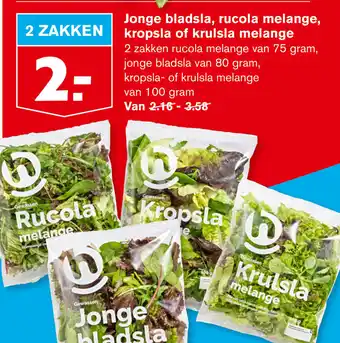 Hoogvliet Jonge bladsla, rucola melange, kropsla of krulsla melange aanbieding