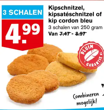 Hoogvliet Kipschnitzel, Kipsateschnitzel of cordon blue 3*250g aanbieding