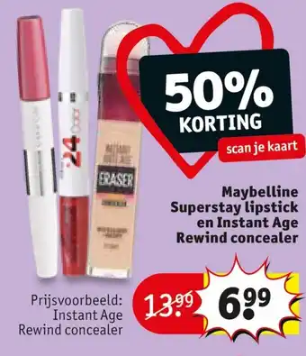 Kruidvat Maybelline Superstay lipstick en Instant Age Rewind concealer aanbieding