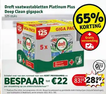 Kruidvat Dreft vaatwastabletten Platinum Plus Deep Clean gigapack aanbieding