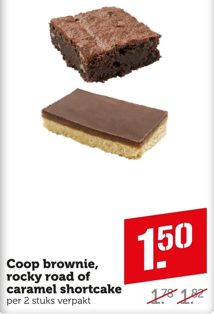 Coop brownie, rocky road of caramel shortcake aanbieding bij Coop