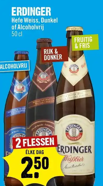 Dirck 3 ERDINGER Hefe Weiss, Dunkel of Alcoholvrij 50 cl aanbieding