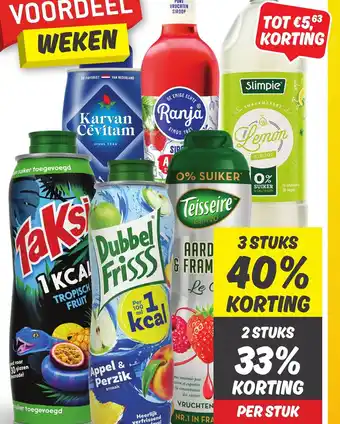 Dekamarkt SIROOP Belvoir, Karvan Cevitam, Ranja, Slimpie, Taksi of Teisseire aanbieding