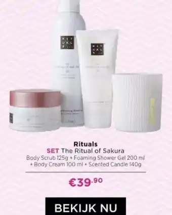 ICI Paris XL Rituals SET The Ritual of Sakura Body Scrub 125g + Foaming Shower Gel 200 ml + Body Cream 100 ml + Scented Candle 140g aanbieding