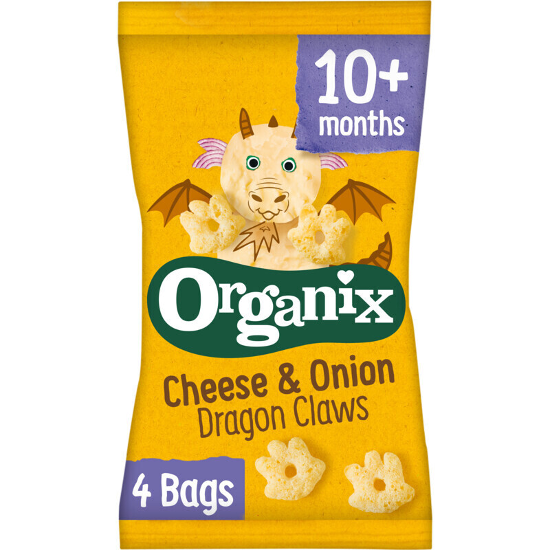 Organix cheese & onion dragon claws bio 10+ mnd aanbieding bij Albert Heijn