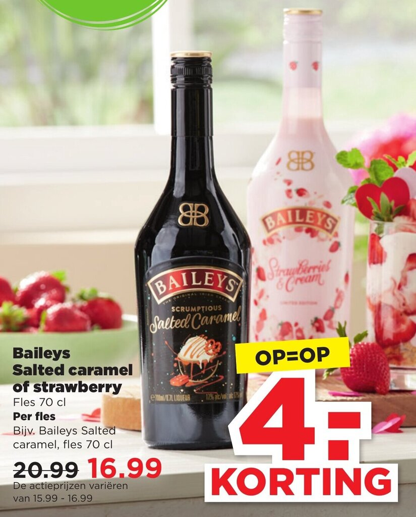 Baileys Salted caramel of strawberry Fles 70 cl aanbieding bij PLUS
