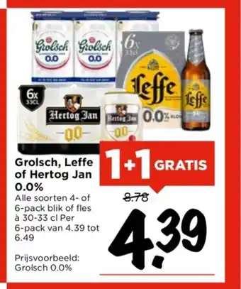 Vomar Voordeelmarkt Grolsch, Leffe of Hertog Jan 0.0% aanbieding