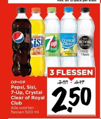 Vomar Voordeelmarkt Pepsi, Sisi, 7-Up, Crystal Clear of Royal Club 3 flessen aanbieding