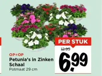 Vomar Voordeelmarkt Petunia's in Zinken Schaal Potmaat 29 cm aanbieding