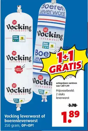 Boni Vocking leverworst of boerenleverworst 250 gram aanbieding