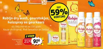 Kruidvat Robijn dry wash, geurstokjes, huisspray en geurkaars aanbieding