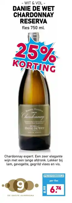 Boon`s Markt Danie de wet chardonnay reserva aanbieding