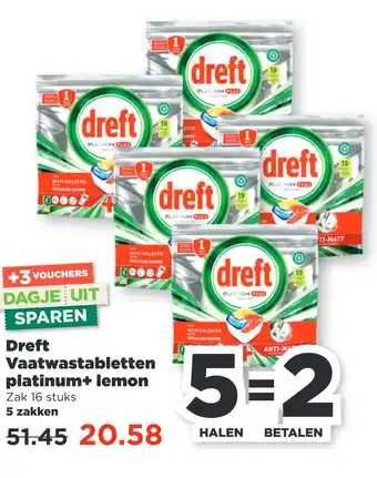 PLUS Dreft vaatwastabletten platinum+ lemon aanbieding