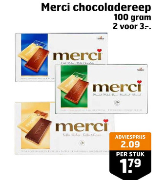 Trekpleister Merci chocoladereep aanbieding