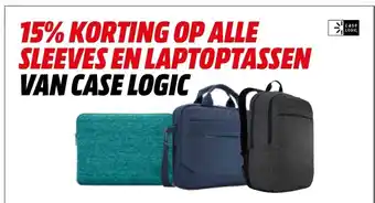 MediaMarkt 15% korting op alle sleeves en laptoptassen van Case Logic aanbieding