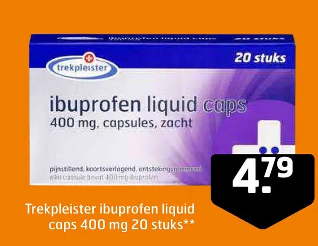 Trekpleister ibuprofen liquid caps 400 mg 20 stuks** aanbieding bij