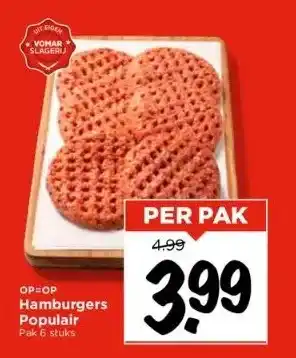 Vomar Voordeelmarkt Hamburgers populair pak 6 stuks aanbieding