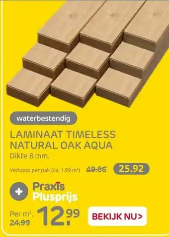 Praxis LAMINAAT TIMELESS NATURAL OAK AQUA Dikte 8 mm. aanbieding