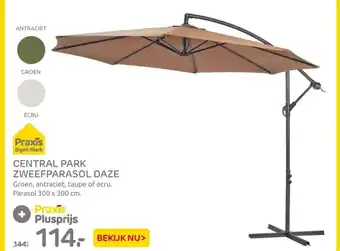 Praxis CENTRAL PARK ZWEEFPARASOL DAZE Groen, antraciet, taupe of ecru. Parasol 300 x 300 cm. aanbieding