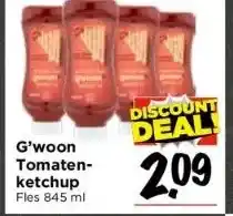 Vomar Voordeelmarkt G'woon tomatenketchup fles 845 ml aanbieding