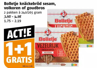 Poiesz Bolletje knäckebröd sesam, volkoren of goudbros aanbieding
