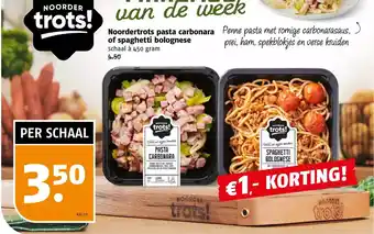 Poiesz Noordertrots pasta carbonara of spaghetti bolognese aanbieding