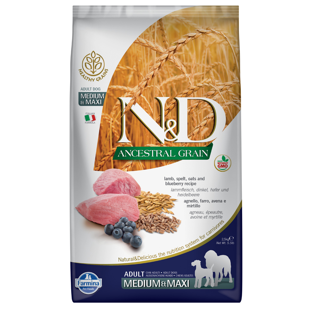 Farmina n&d ancestral grain adult medium & maxi met lam en bosbessen