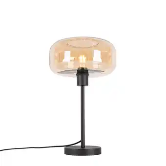 Lampenlicht.nl Art deco tafellamp zwart met amber glas - bizle aanbieding