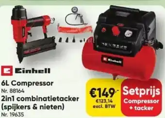 Toolstation Einhell 6L Compressor 2in1 combinatietacker (spijkers & nieten) aanbieding
