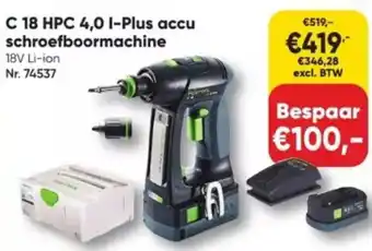 Toolstation C 18 HPC 4,0 I-Plus accu schroefboormachine 18V Li-ion Nr. 74537 aanbieding