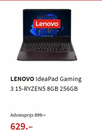 MediaMarkt LENOVO IdeaPad Gaming 3 15-RYZEN5 8GB 256GB aanbieding