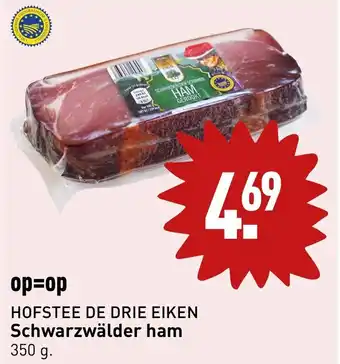 ALDI HOFSTEE DE DRIE EIKEN Schwarzwälder ham 350 g. aanbieding