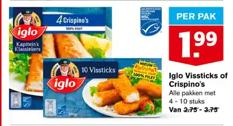 Hoogvliet Iglo vissticks of Crispino's 4/10st aanbieding